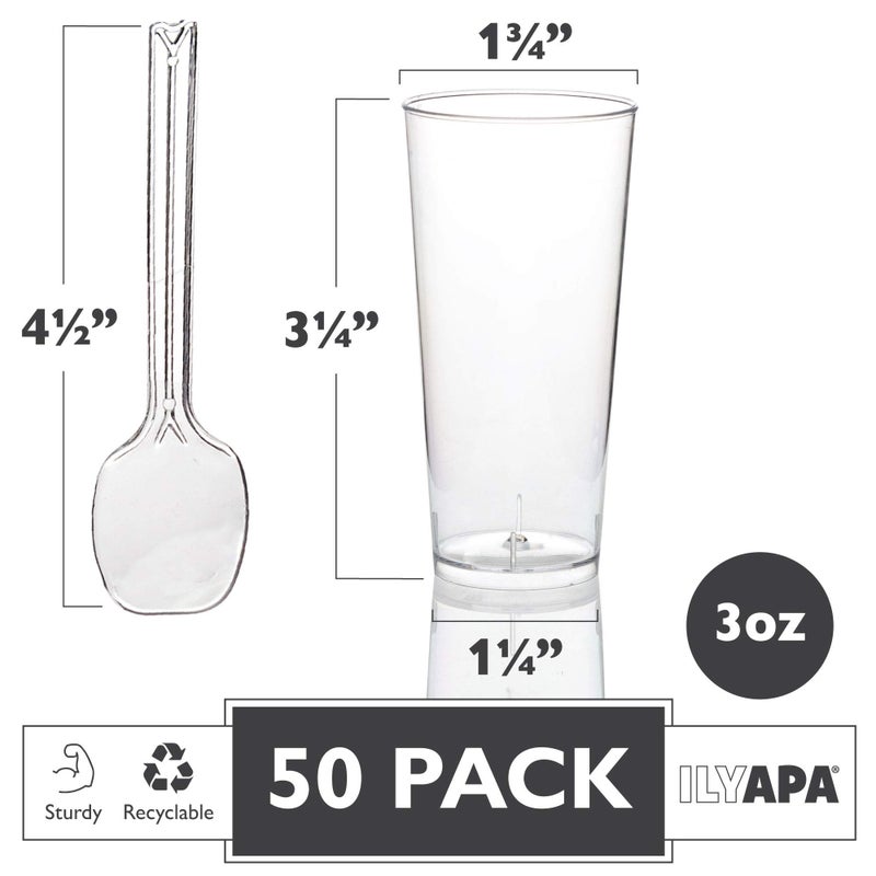 Ilyapa 3oz Plastic Dessert Cups - 50 Pack Mini Dessert Cups with Spoons - Clear Reusable Small Appetizer Cup for Cheesecake Shooters, Chocolate Mousse, Parfait - Party and Catering Supplies - Round - Image 2